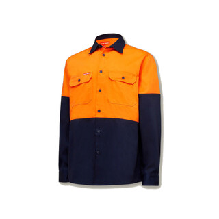 WORKWEAR, SAFETY & CORPORATE CLOTHING SPECIALISTS Core - Mens Hi Vis L/S H/weight 2 tone Cotton Drill Shirt