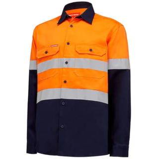 WORKWEAR, SAFETY & CORPORATE CLOTHING SPECIALISTS Core - Mens Hi Vis L/S H/weight 2 tone Cotton Drill Shirt w/Tape 1