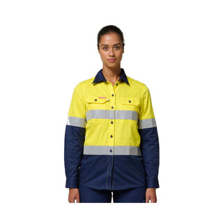 WORKWEAR, SAFETY & CORPORATE CLOTHING SPECIALISTS DISCONTINUED - Koolgear - Womens Ventilated Hi-Vis Two Tone Shirt with Tape Long Sleeve
