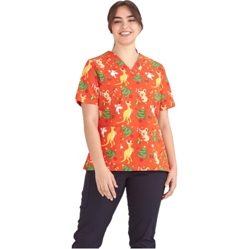 WORKWEAR, SAFETY & CORPORATE CLOTHING SPECIALISTS - Ladies S/S Xmas Scrub Top