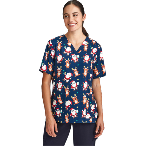 WORKWEAR, SAFETY & CORPORATE CLOTHING SPECIALISTS - WOMENS CHRISTMAS S/S V-NECK SCRUB TOP