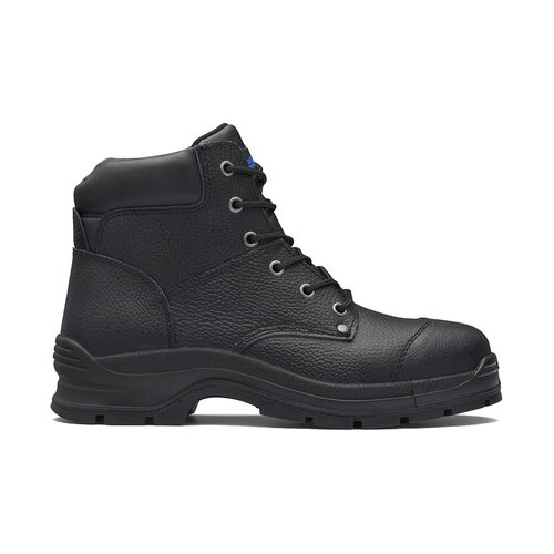 WORKWEAR, SAFETY & CORPORATE CLOTHING SPECIALISTS - Black print leather lace up safety boot with padded collar and ¾ bellows tongue