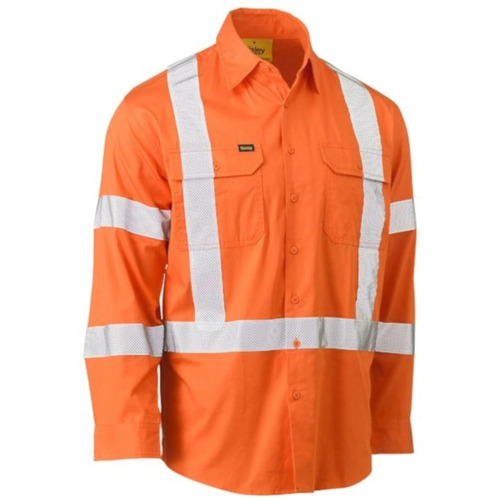 WORKWEAR, SAFETY & CORPORATE CLOTHING SPECIALISTS - TAPED X-BACK BIOMOTION COOL LIGHTWEIGHT HI VIS DRILL SHIRT - LONG SLEEVE 1