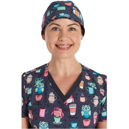 WORKWEAR, SAFETY & CORPORATE CLOTHING SPECIALISTS Unisex Print Scrub Hat-Owl I Need Is Coffee-One Size