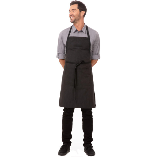 WORKWEAR, SAFETY & CORPORATE CLOTHING SPECIALISTS Black/White Fine Stripe Bib Apron