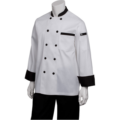 WORKWEAR, SAFETY & CORPORATE CLOTHING SPECIALISTS Dijon White Basic Chef Jacket w/ Black Collar/Cuffs
