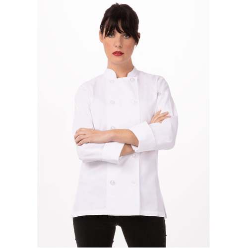WORKWEAR, SAFETY & CORPORATE CLOTHING SPECIALISTS Womens's White Basic Chef Jacket w/ Flat Plastic Buttons