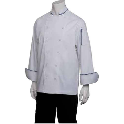 WORKWEAR, SAFETY & CORPORATE CLOTHING SPECIALISTS - Garda White Executive Chef Jacket w/ Blue Piping