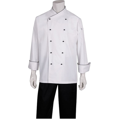 WORKWEAR, SAFETY & CORPORATE CLOTHING SPECIALISTS Coogee Classic Chef Jacket with Black Piping