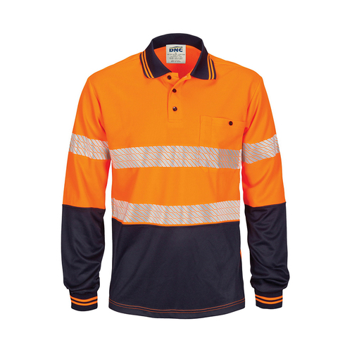 WORKWEAR, SAFETY & CORPORATE CLOTHING SPECIALISTS - HiVis Segment Taped Micromesh Polo-Long Sleeve