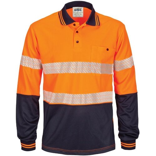 WORKWEAR, SAFETY & CORPORATE CLOTHING SPECIALISTS - HiVis Segment Taped Micromesh Polo-Long Sleeve