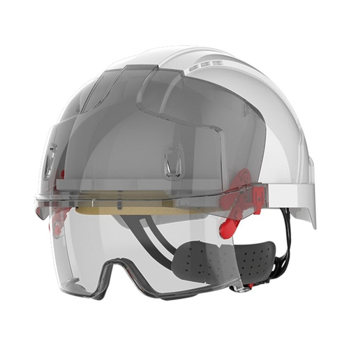 WORKWEAR, SAFETY & CORPORATE CLOTHING SPECIALISTS EVO VISTA LENS NON VENTED WHITE/SMOKE HELMET - WHEEL RATCHET - CLEAR LENS