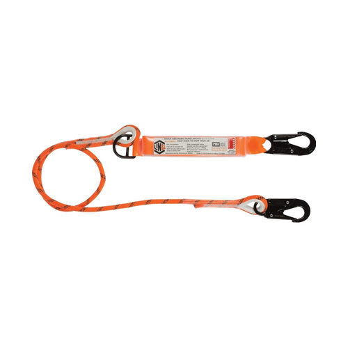 WORKWEAR, SAFETY & CORPORATE CLOTHING SPECIALISTS - LINQ Single Leg Kernmantle 2M Shock Absorb Rope Lanyard with Hardware SN X2