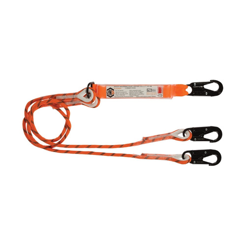 WORKWEAR, SAFETY & CORPORATE CLOTHING SPECIALISTS - LINQ Double Leg Kernmantle 2M Shock Absorb Rope Lanyard with Hardware SN X3