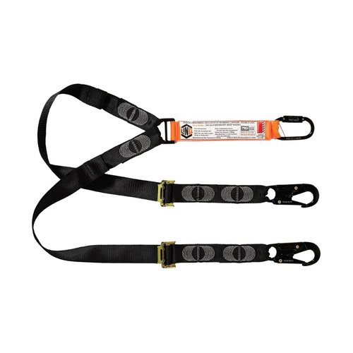 WORKWEAR, SAFETY & CORPORATE CLOTHING SPECIALISTS - LINQ Elite Double Leg Shock Absorbing 2M Adjustable Lanyard  with Hardware KD & SN X2