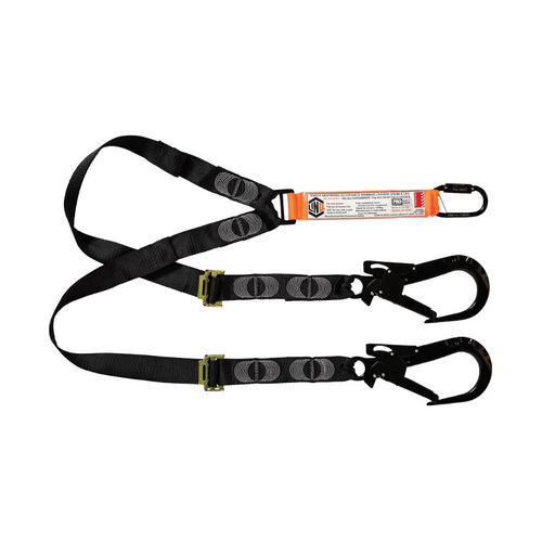 WORKWEAR, SAFETY & CORPORATE CLOTHING SPECIALISTS - LINQ Elite Double Leg Shock Absorbing 2M Adjustable Lanyard  with Hardware KD & ST X2