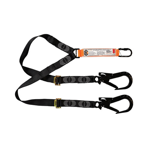 WORKWEAR, SAFETY & CORPORATE CLOTHING SPECIALISTS - LINQ Elite Double Leg Shock Absorbing 2M Adjustable Lanyard  with Hardware KS & ST X2