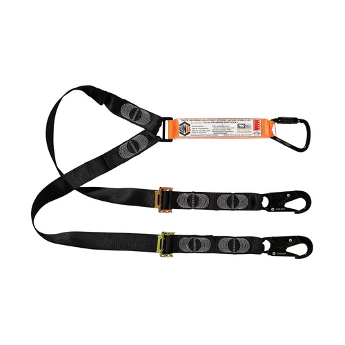 WORKWEAR, SAFETY & CORPORATE CLOTHING SPECIALISTS - LINQ Elite Double Leg Shock Absorbing 2M Adjustable Lanyard  with Hardware KT & SN X2