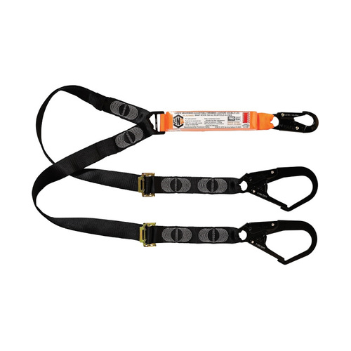 WORKWEAR, SAFETY & CORPORATE CLOTHING SPECIALISTS - LINQ Elite Double Leg Shock Absorbing 2M Adjustable Lanyard with Hardware SN & SD X2