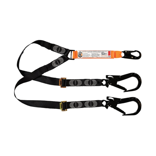 WORKWEAR, SAFETY & CORPORATE CLOTHING SPECIALISTS - LINQ Elite Double Leg Shock Absorbing 2M Adjustable Lanyard  with Hardware SN & ST X2