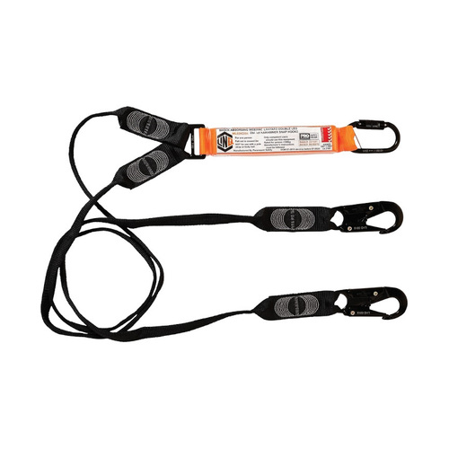 WORKWEAR, SAFETY & CORPORATE CLOTHING SPECIALISTS - LINQ Elite Double Leg Shock Absorbing Webbing Lanyard with Hardware KD & SN X2