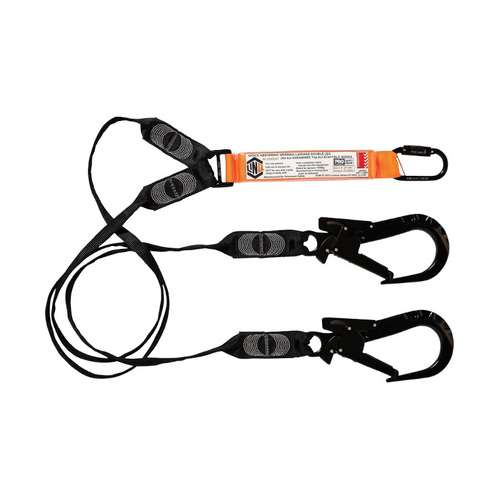 WORKWEAR, SAFETY & CORPORATE CLOTHING SPECIALISTS - LINQ Elite Double Leg Shock Absorbing Webbing Lanyard with Hardware KD & ST X2