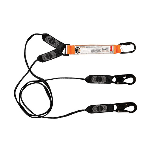 WORKWEAR, SAFETY & CORPORATE CLOTHING SPECIALISTS - LINQ Elite Double Leg Shock Absorbing Webbing Lanyard with Hardware KS & SN X2