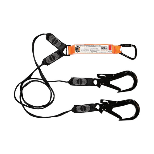 WORKWEAR, SAFETY & CORPORATE CLOTHING SPECIALISTS - LINQ Elite Double Leg Shock Absorbing Webbing Lanyard with Hardware KT & ST X2