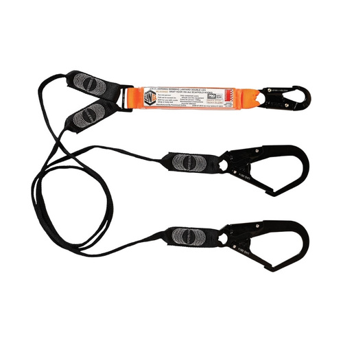 WORKWEAR, SAFETY & CORPORATE CLOTHING SPECIALISTS LINQ Elite Double Leg Shock Absorbing Webbing Lanyard with Hardware SN & SD X2