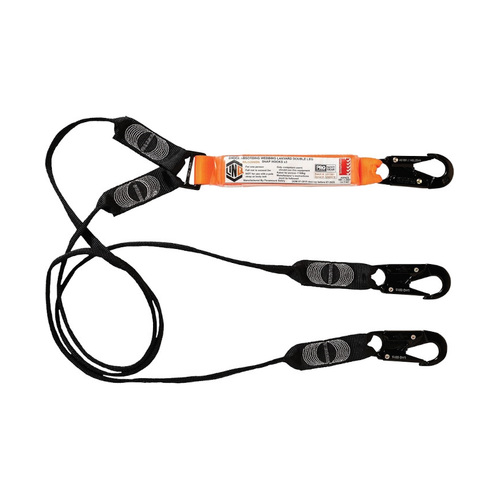 WORKWEAR, SAFETY & CORPORATE CLOTHING SPECIALISTS - LINQ Elite Double Leg Shock Absorbing Webbing Lanyard with Hardware SN X3