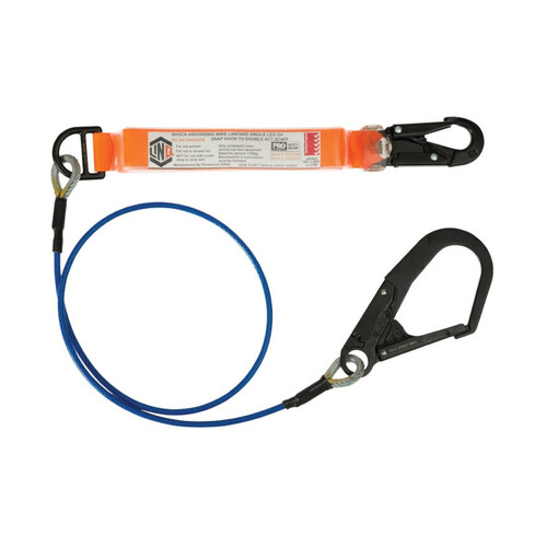 WORKWEAR, SAFETY & CORPORATE CLOTHING SPECIALISTS - LINQ Elite Single Leg Shock Absorbing 2M Wire Rope Lanyard with Hardware SN & SD