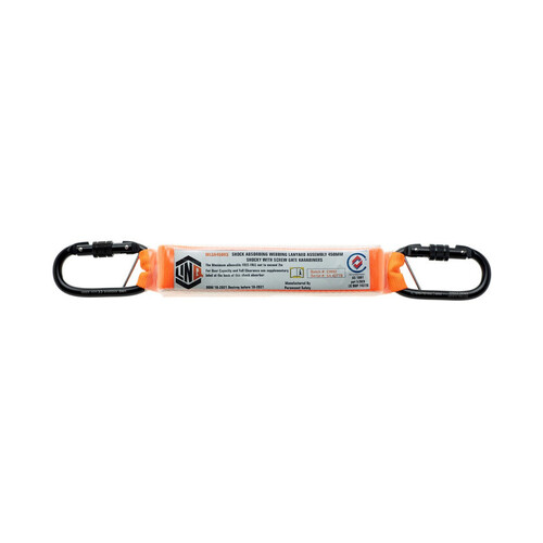 WORKWEAR, SAFETY & CORPORATE CLOTHING SPECIALISTS - SHOCK ABSORBING 450MM ASSEMBLY WITH PERM ATTACHED SCREW GATE KARABINERS