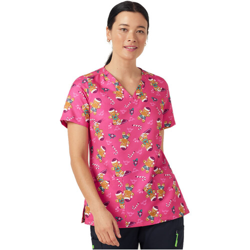 WORKWEAR, SAFETY & CORPORATE CLOTHING SPECIALISTS - Womens - XMAS PRINT SCRUB TOP