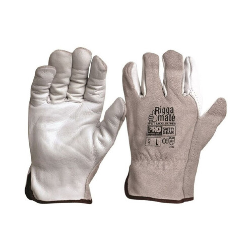 WORKWEAR, SAFETY & CORPORATE CLOTHING SPECIALISTS - RIGGAMATE Cow Grain Natural Grain Palm / Split Back, GREY