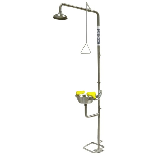 WORKWEAR, SAFETY & CORPORATE CLOTHING SPECIALISTS - PRATT COMBINATION 316SS SHOWER TRIPLE NOZZLE EYE & FACE WASH WITH BOWL & FOOT TREADLE