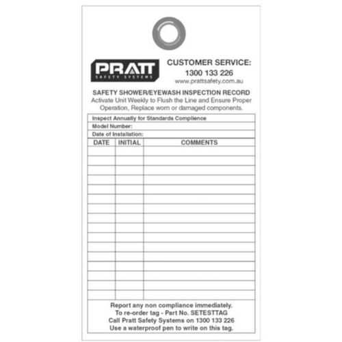 WORKWEAR, SAFETY & CORPORATE CLOTHING SPECIALISTS - PRATT SHOWER AND EYE WASH TEST TAG - PACK OF 10