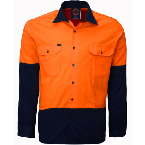 WORKWEAR, SAFETY & CORPORATE CLOTHING SPECIALISTS - Open Front 2 Tone L/S Shirt