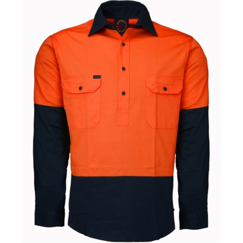 WORKWEAR, SAFETY & CORPORATE CLOTHING SPECIALISTS - Closed Front 2 Tone Shirt - Long Sleeve