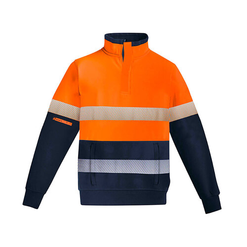 WORKWEAR, SAFETY & CORPORATE CLOTHING SPECIALISTS - Mens Orange Flame Hi Vis 1/4 Zip Fleece Pullover - Hoop Taped