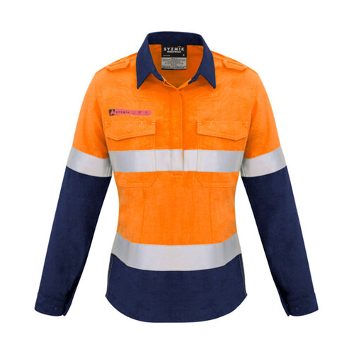 WORKWEAR, SAFETY & CORPORATE CLOTHING SPECIALISTS - Womens Red Flame Hi Vis Closed Front Shirt - Hoop Taped