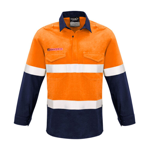 WORKWEAR, SAFETY & CORPORATE CLOTHING SPECIALISTS - Mens Red Flame Hi Vis Closed Front Shirt - Hoop Taped