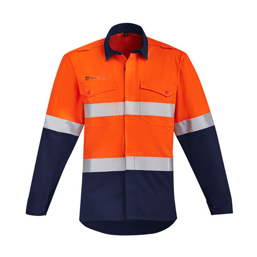 WORKWEAR, SAFETY & CORPORATE CLOTHING SPECIALISTS - Mens Orange Flame Hi Vis Open Front Shirt - Hoop Taped