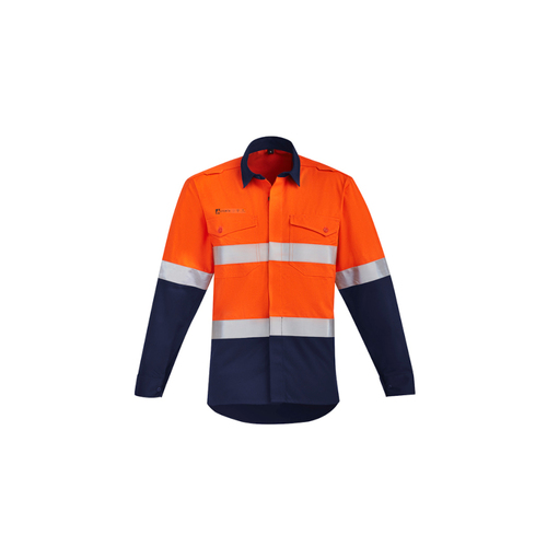 WORKWEAR, SAFETY & CORPORATE CLOTHING SPECIALISTS Mens Orange Flame Hi Vis Open Front Shirt - Hoop Taped