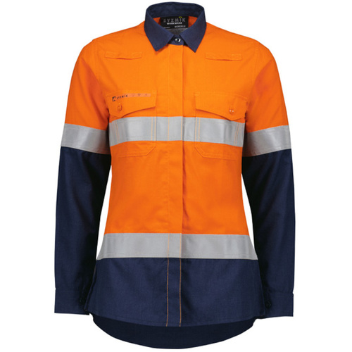 WORKWEAR, SAFETY & CORPORATE CLOTHING SPECIALISTS Womens Orange Flame Flame Lightweight Ripstop Taped Shirt