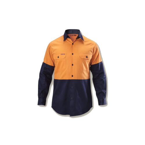 WORKWEAR, SAFETY & CORPORATE CLOTHING SPECIALISTS - DISCONTINUED - Foundations - Hi-Visibility Two Tone Cotton Drill Shirt Long Sleeve